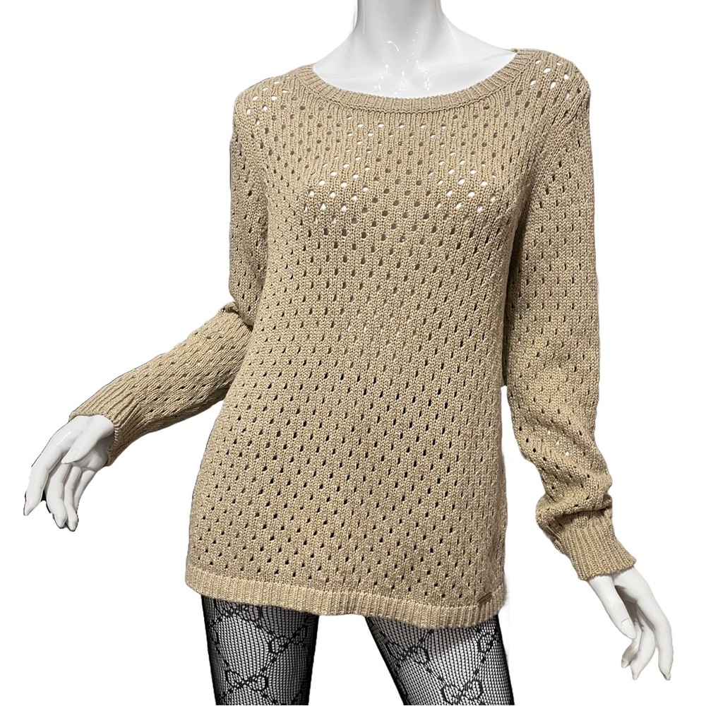 Michael Kors Open Knit‎ Sweater Keyhole Back Minimalist Quiet Luxury Cozy Winter